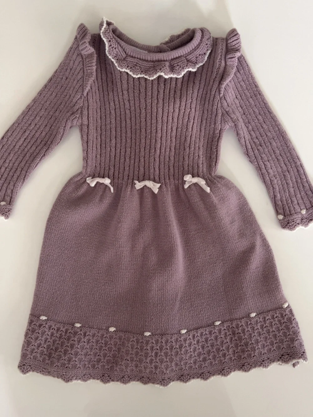 Girls' Lavender Knit Dress with cute detailing Trimmings